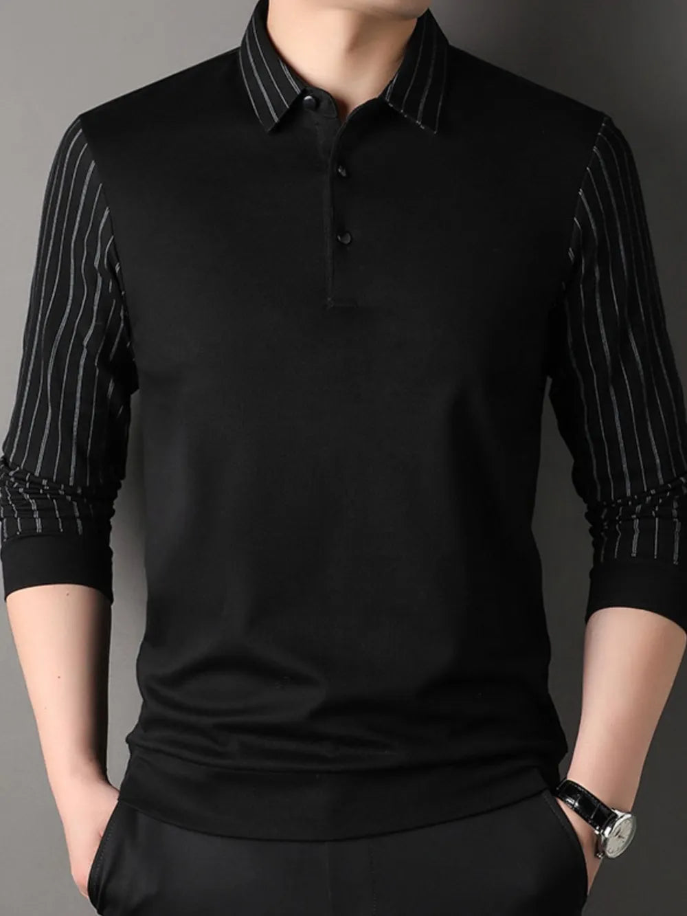 Men's Plus Size Striped Long Sleeve Polo – Cotton Blend Big & Tall