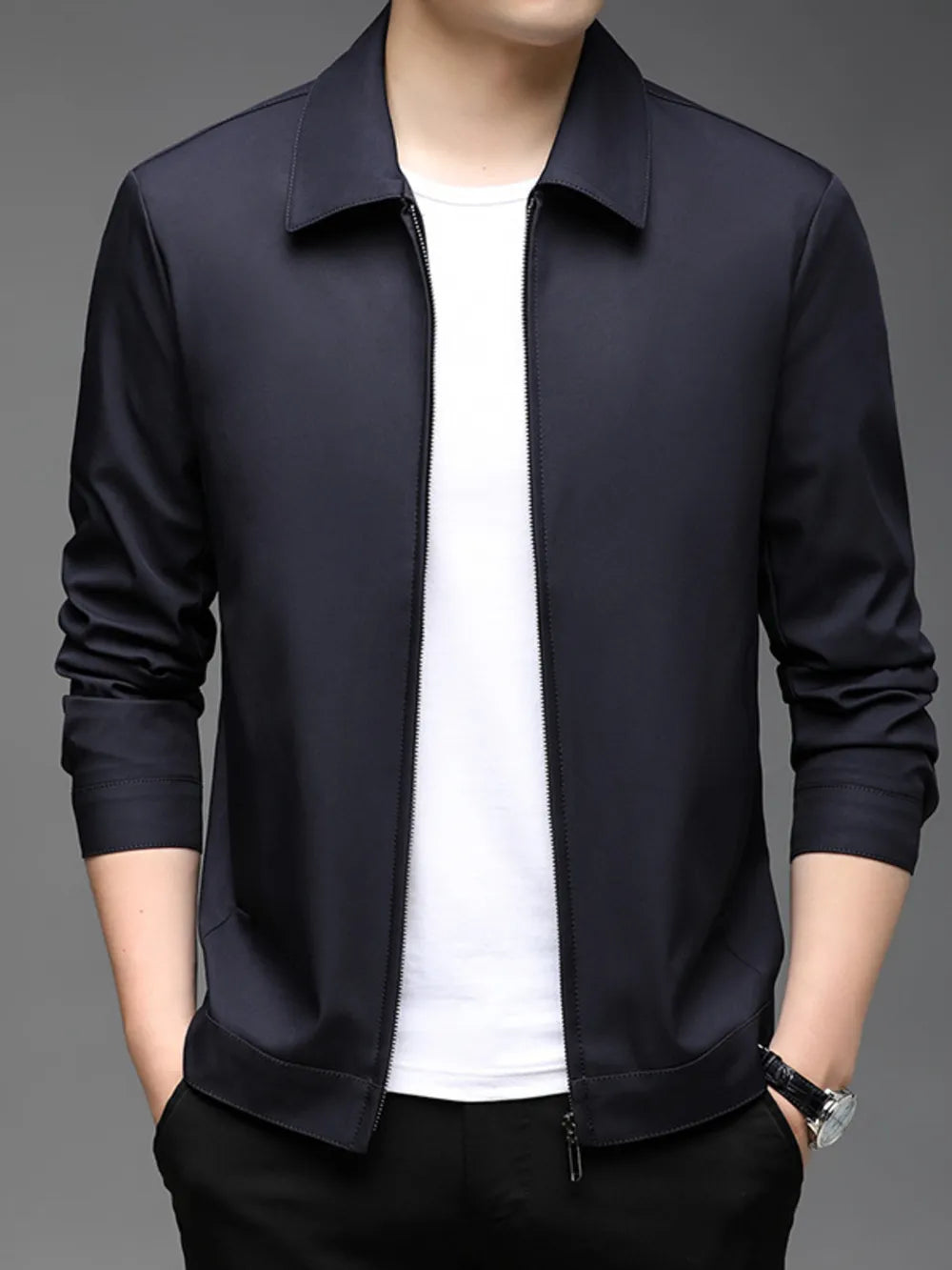 Men's Plus Size Zip-Up Jacket – 100% Polyester, Full Zip & Relaxed Fit