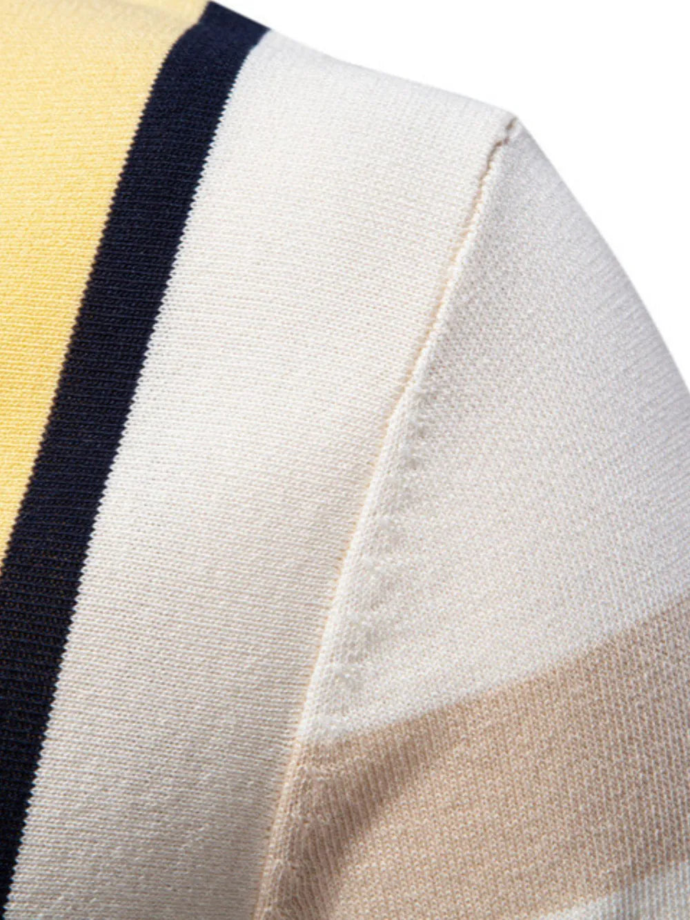 Men's Contrast Striped Knit Polo Shirt – Viscose Blend Smart Casual Top