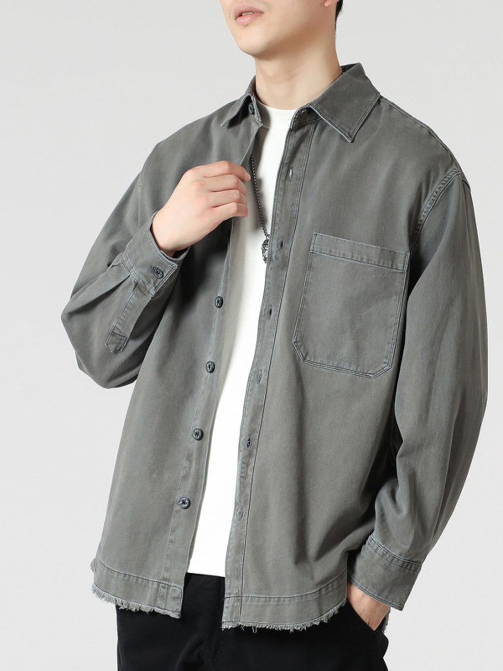 Men's Oversized Button-Up Long Sleeve Shirt – Soft Cotton Blend Casual Top