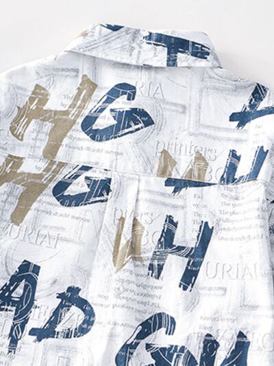 Men's Printed Short Sleeve Button-Up Shirt | Casual Cotton Blend