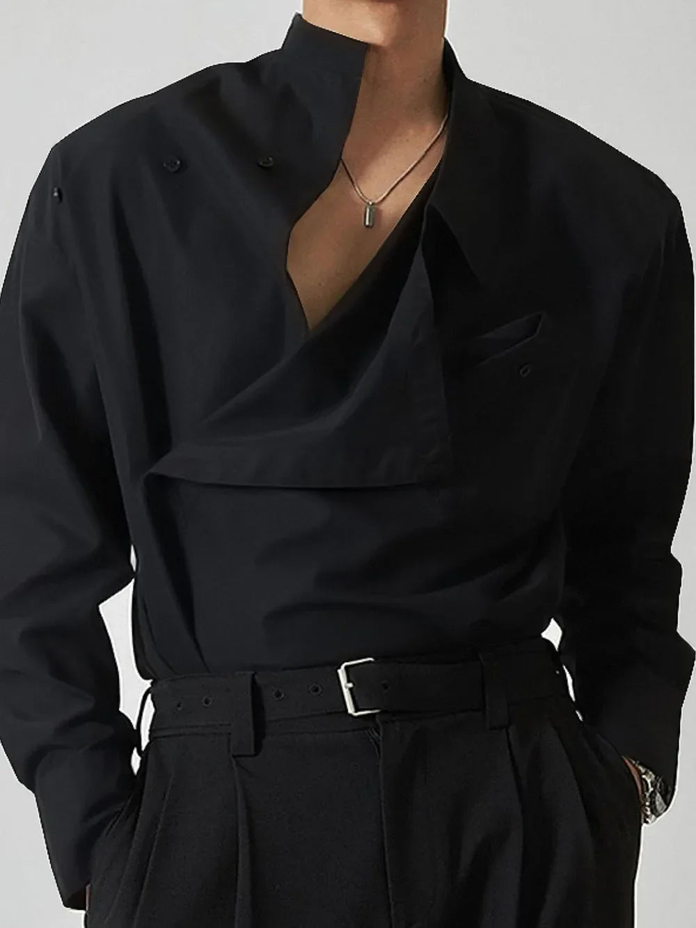 Men's Asymmetrical Long Sleeve Shirt – Stretch Polyester Fashion Top