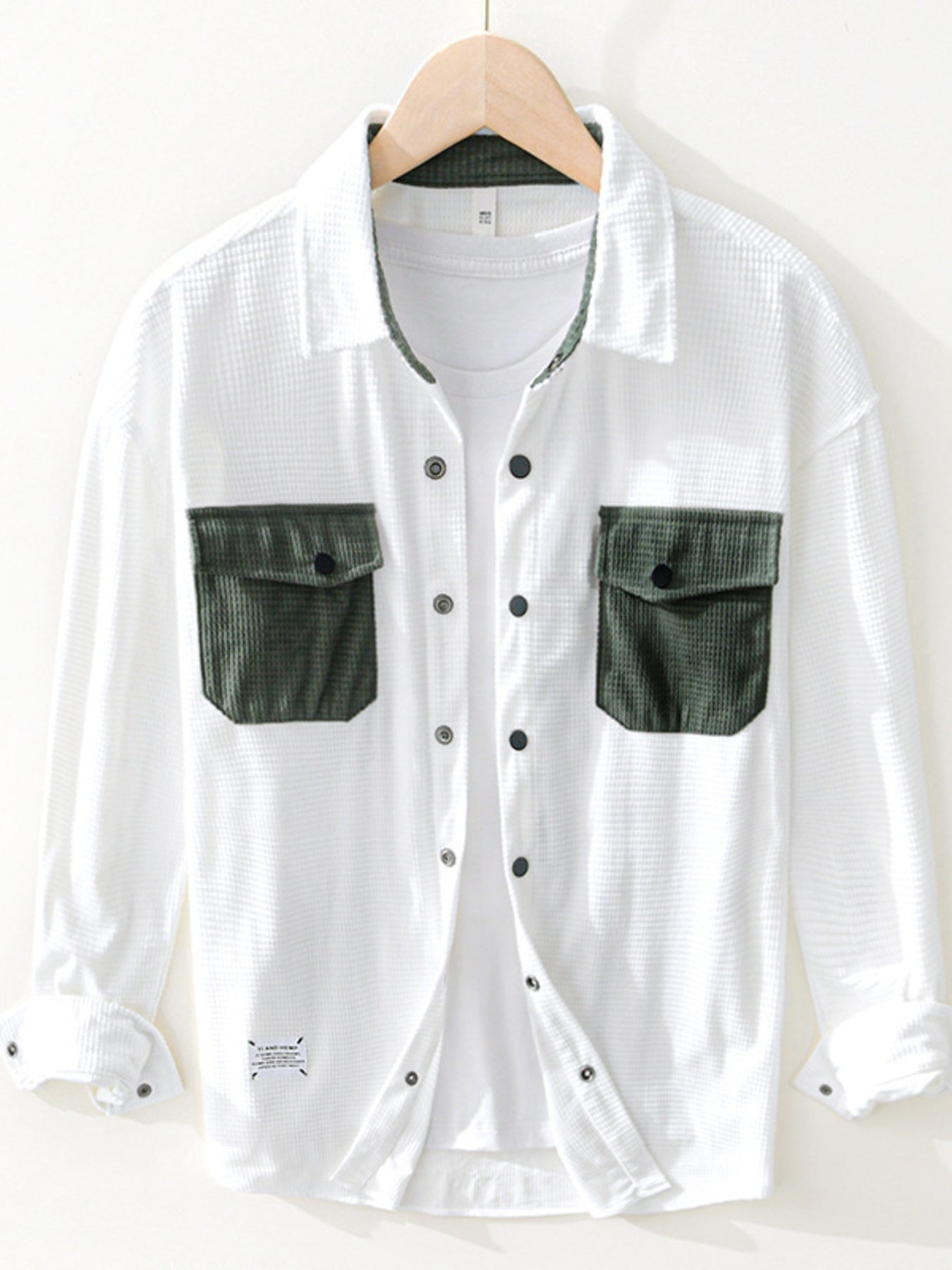 Men's Button-Up Long Sleeve Shirt – Structured 100% Polyester Casual Top