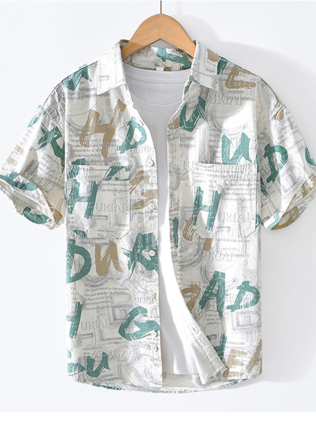 Men's Printed Short Sleeve Button-Up Shirt | Casual Cotton Blend