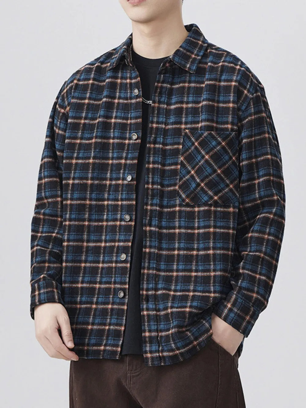 Men's Plus Size Plaid Button-Up Shirt – Oversized Pocketed Big & Tall