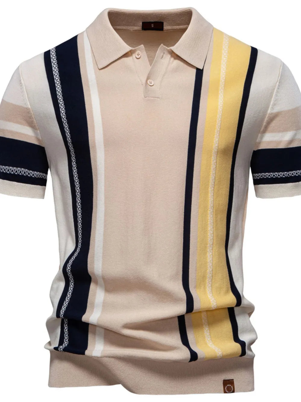 Men's Contrast Striped Knit Polo Shirt – Viscose Blend Smart Casual Top