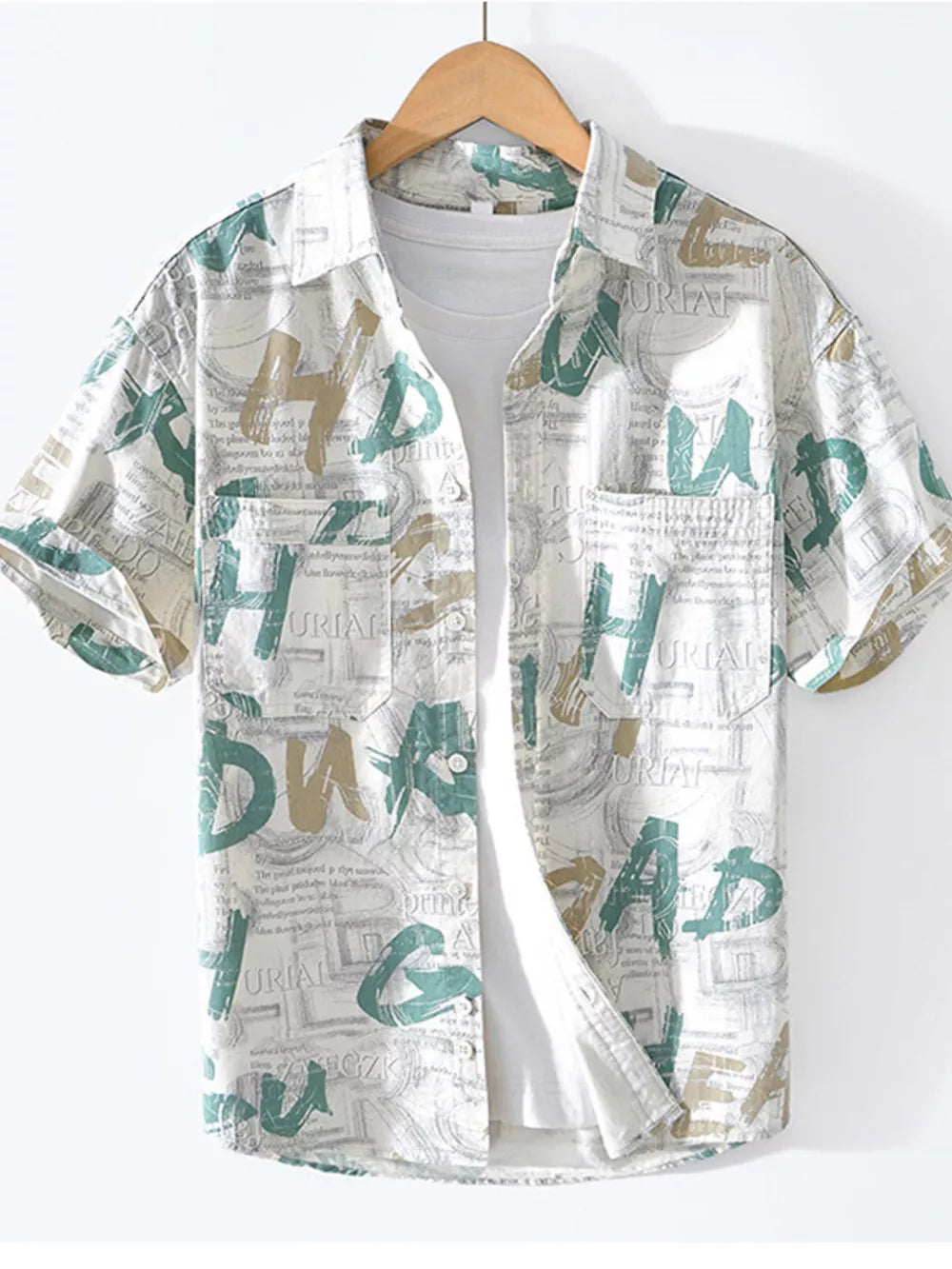 Men's Printed Short Sleeve Button-Up Shirt | Casual Cotton Blend