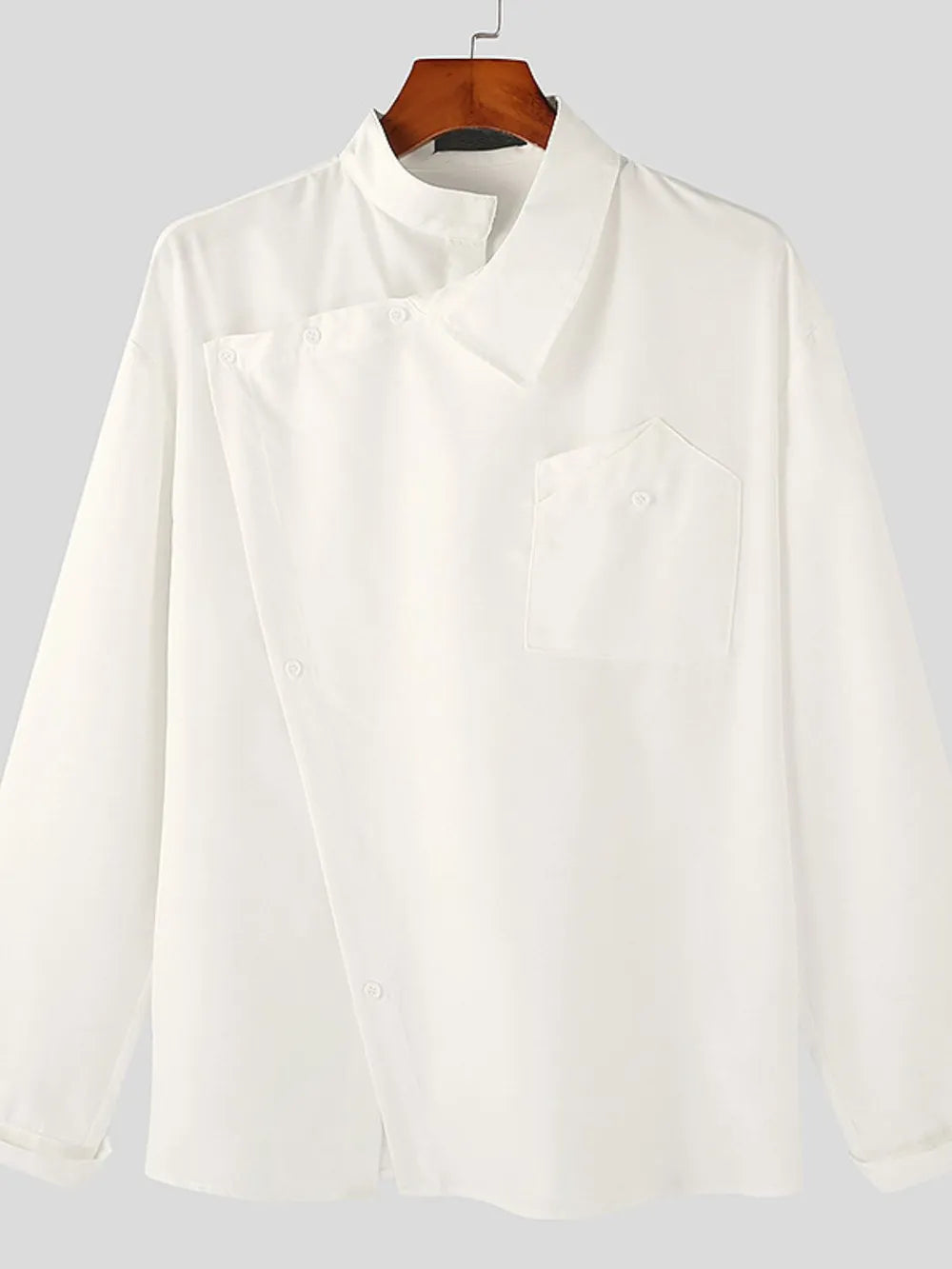 Men's Asymmetrical Long Sleeve Shirt – Stretch Polyester Fashion Top