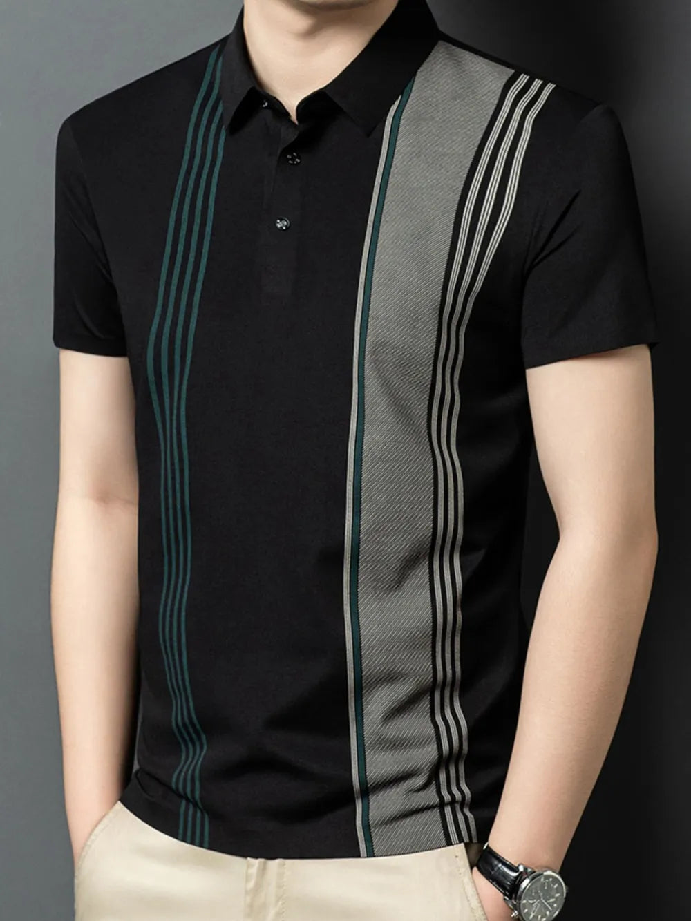 Men's Plus Size Contrast Short Sleeve Polo – Stretch Polyester Big & Tall