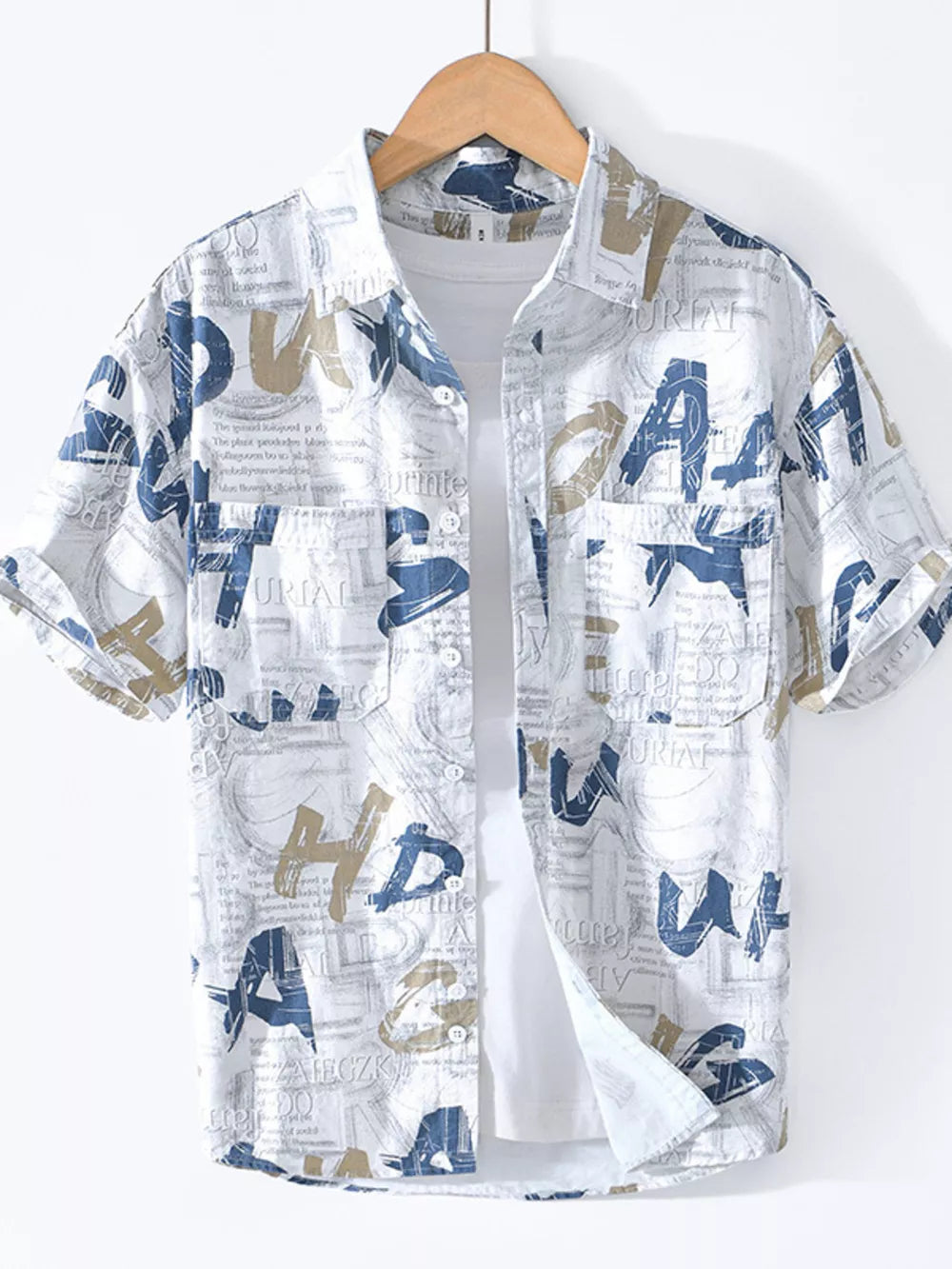 Men's Printed Short Sleeve Button-Up Shirt | Casual Cotton Blend