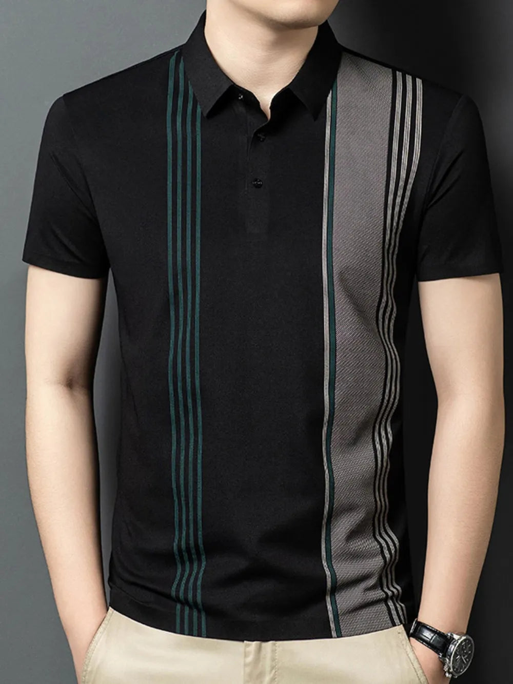 Men's Plus Size Contrast Short Sleeve Polo – Stretch Polyester Big & Tall