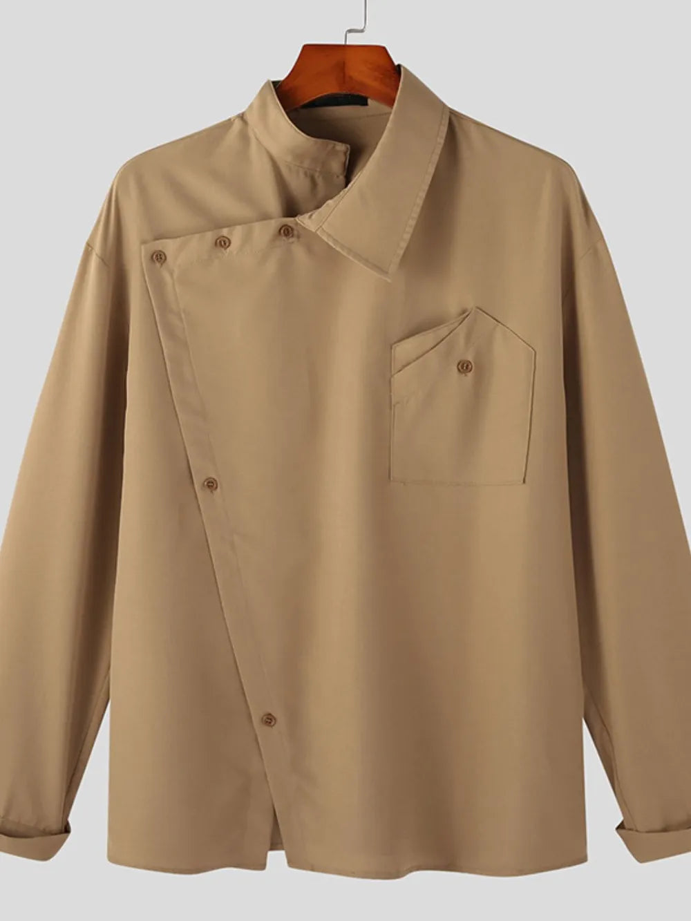 Men's Asymmetrical Long Sleeve Shirt – Stretch Polyester Fashion Top